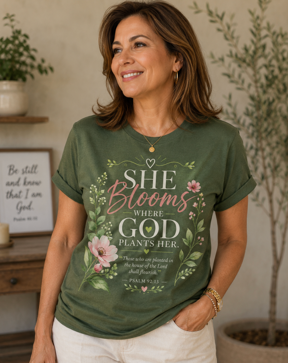 She Blooms Dark Green Relaxed Tee / BEAR FRUIT