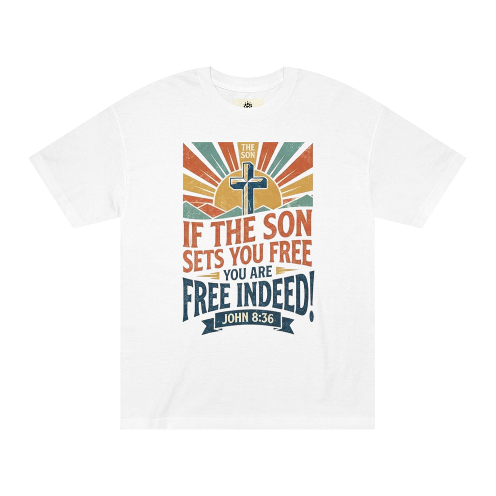 Christian Tee — "If the Son Sets You Free" John 8:36 Retro Graphic T‑Shirt
