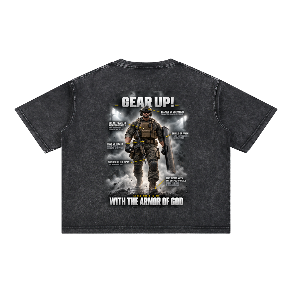 Gear Up! Armor of God- Mineral Wash Boxy Cotton T-Shirt