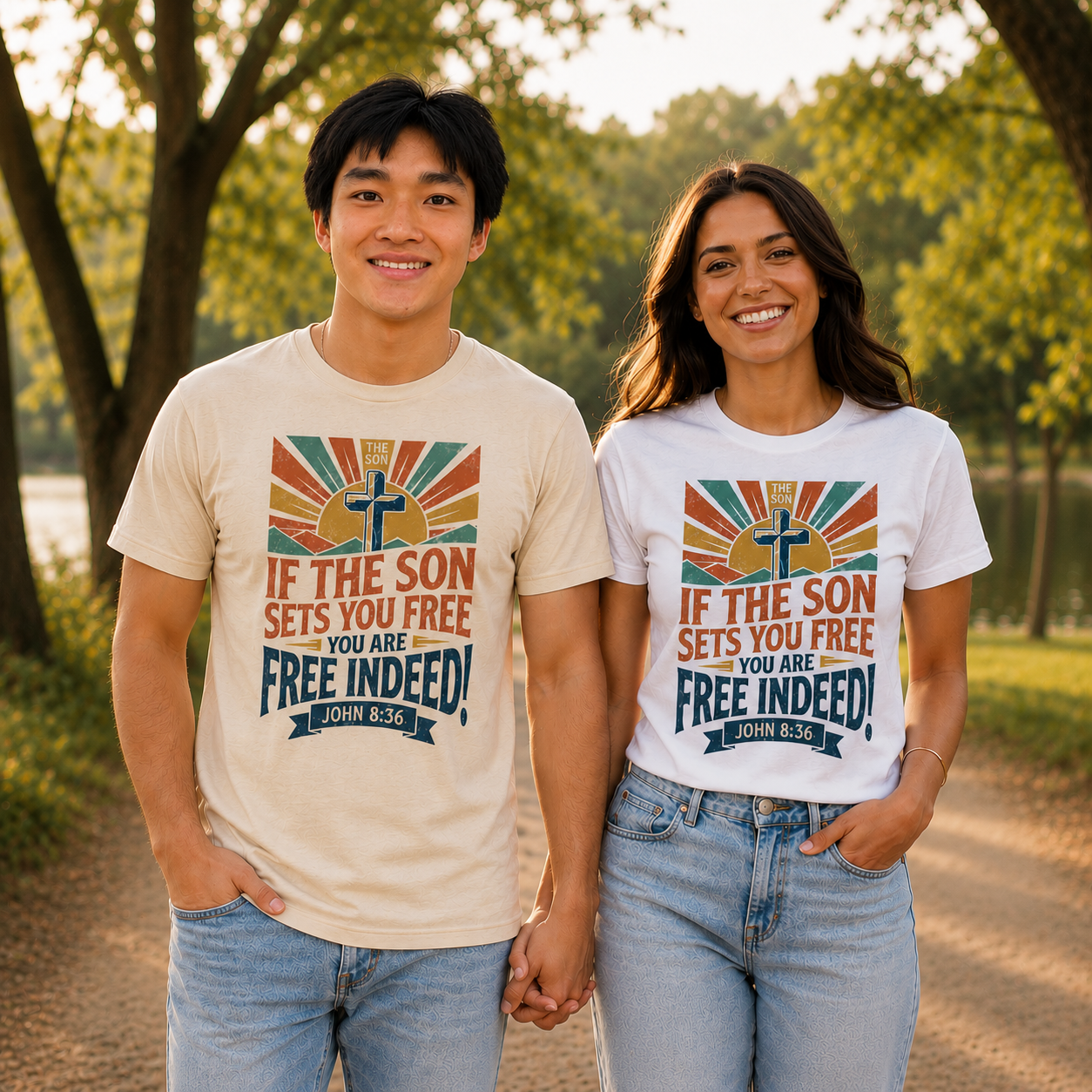 Christian Tee — "If the Son Sets You Free" John 8:36 Retro Graphic T‑Shirt