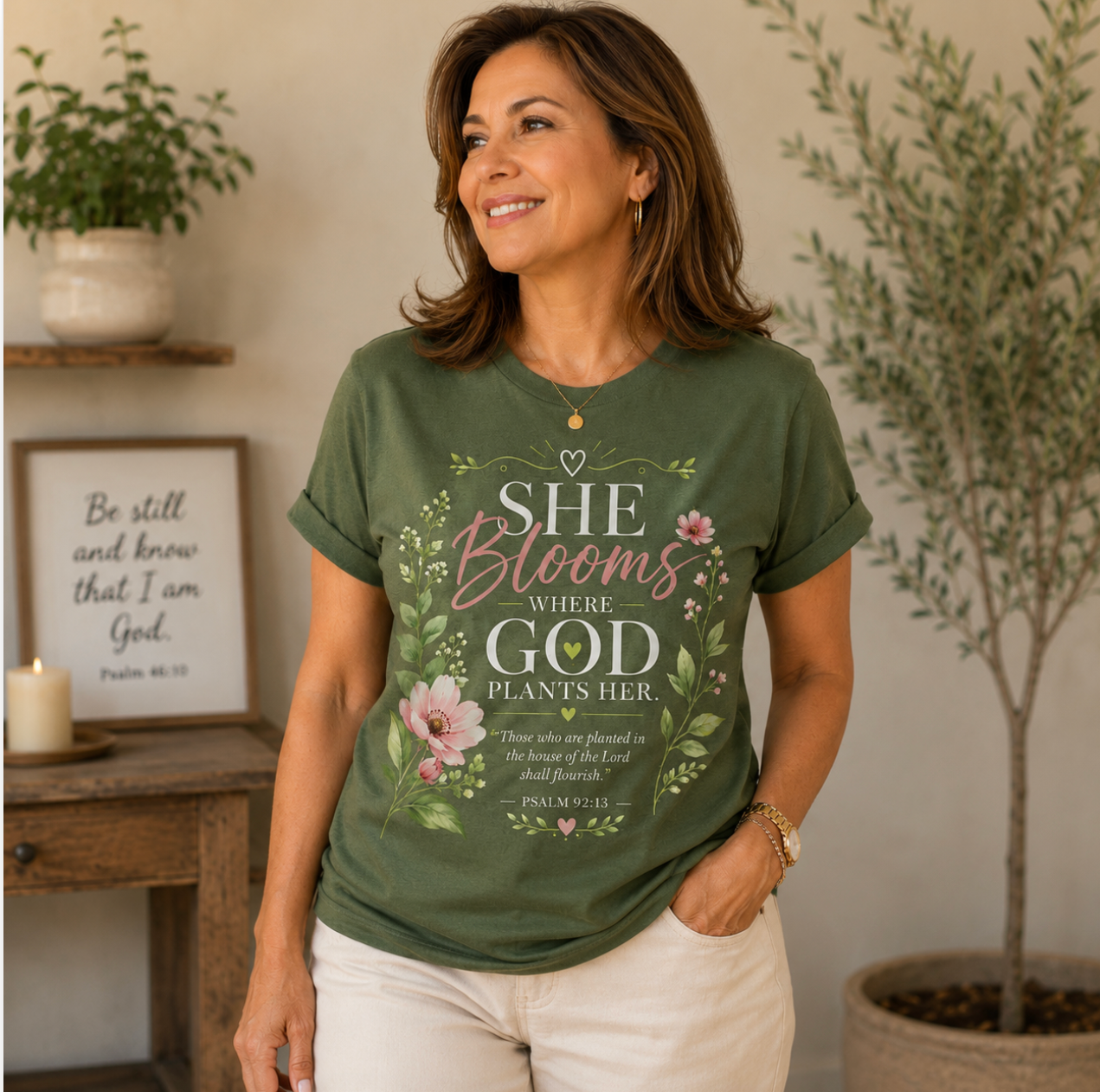 She Blooms Dark Green Relaxed Tee / BEAR FRUIT